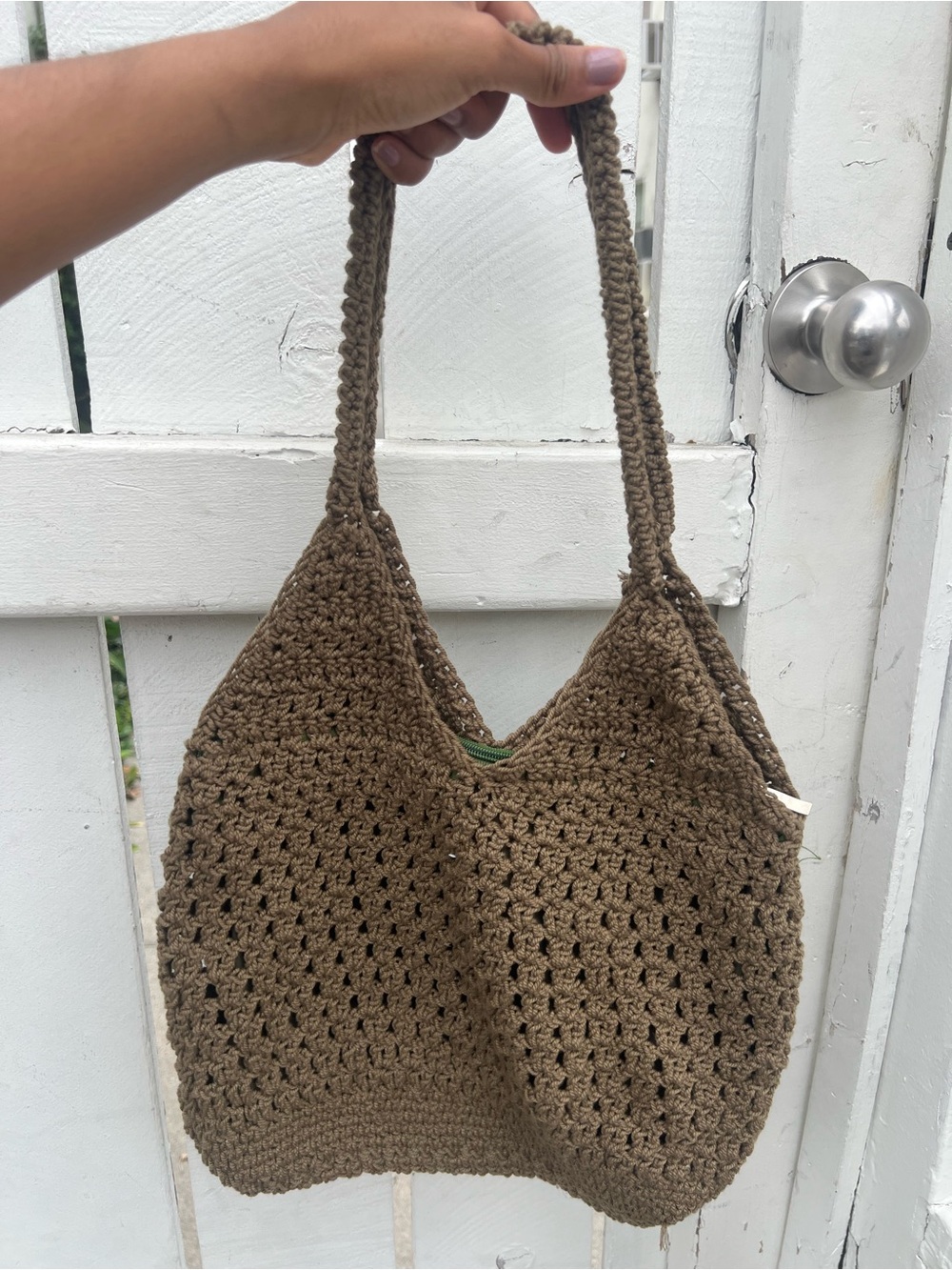 Handcrafted Brown Crochet Bag - Olive/Army Green & Tan/Beige